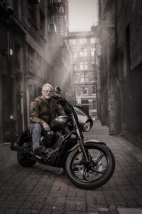 Tim Merx Portrait on Motorcycle